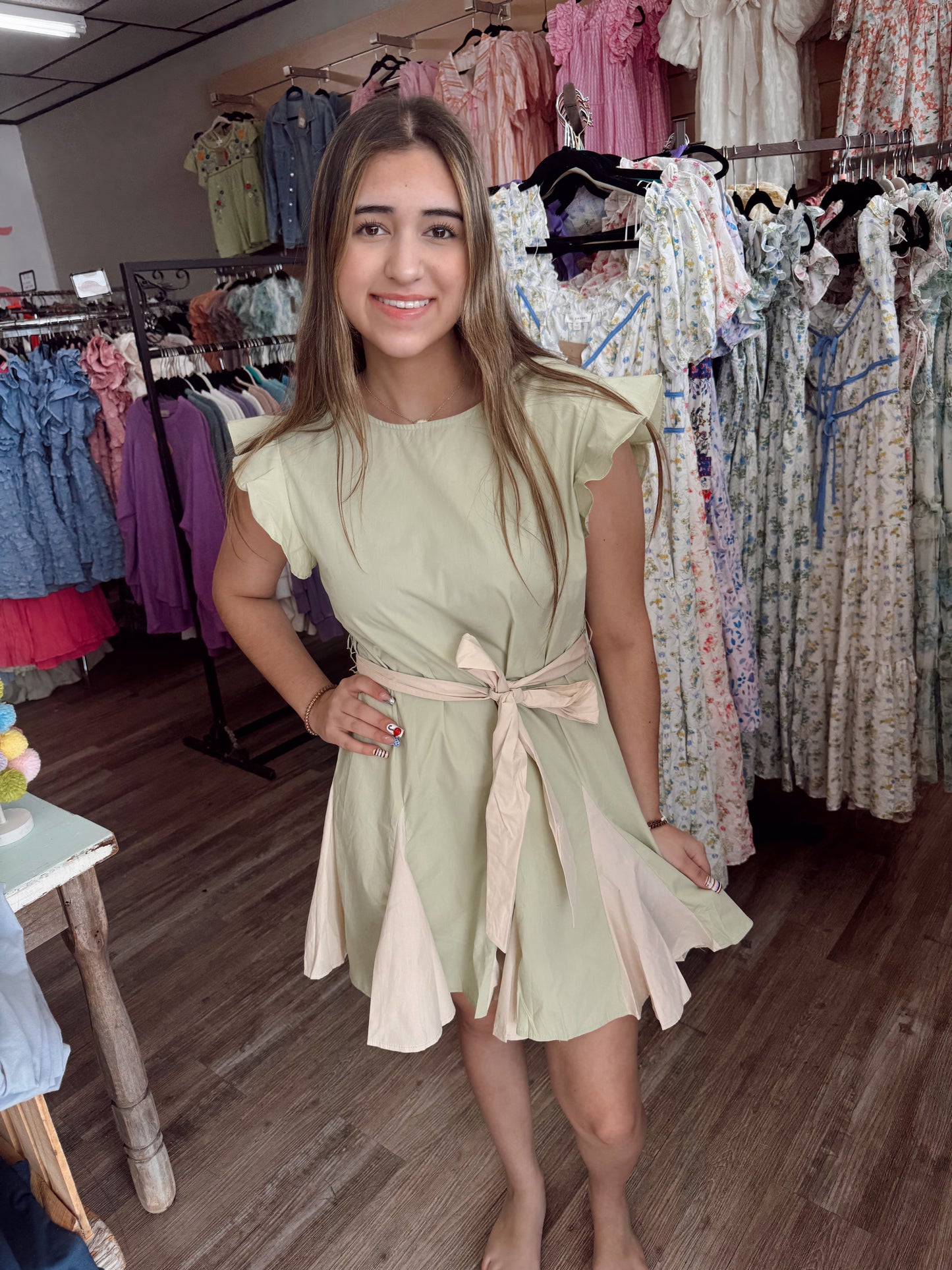 Think Fast Godet Dress - Pistachio
