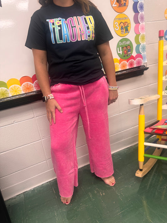DOORBUSTER Acid Wash Flare Pants - Hot Pink