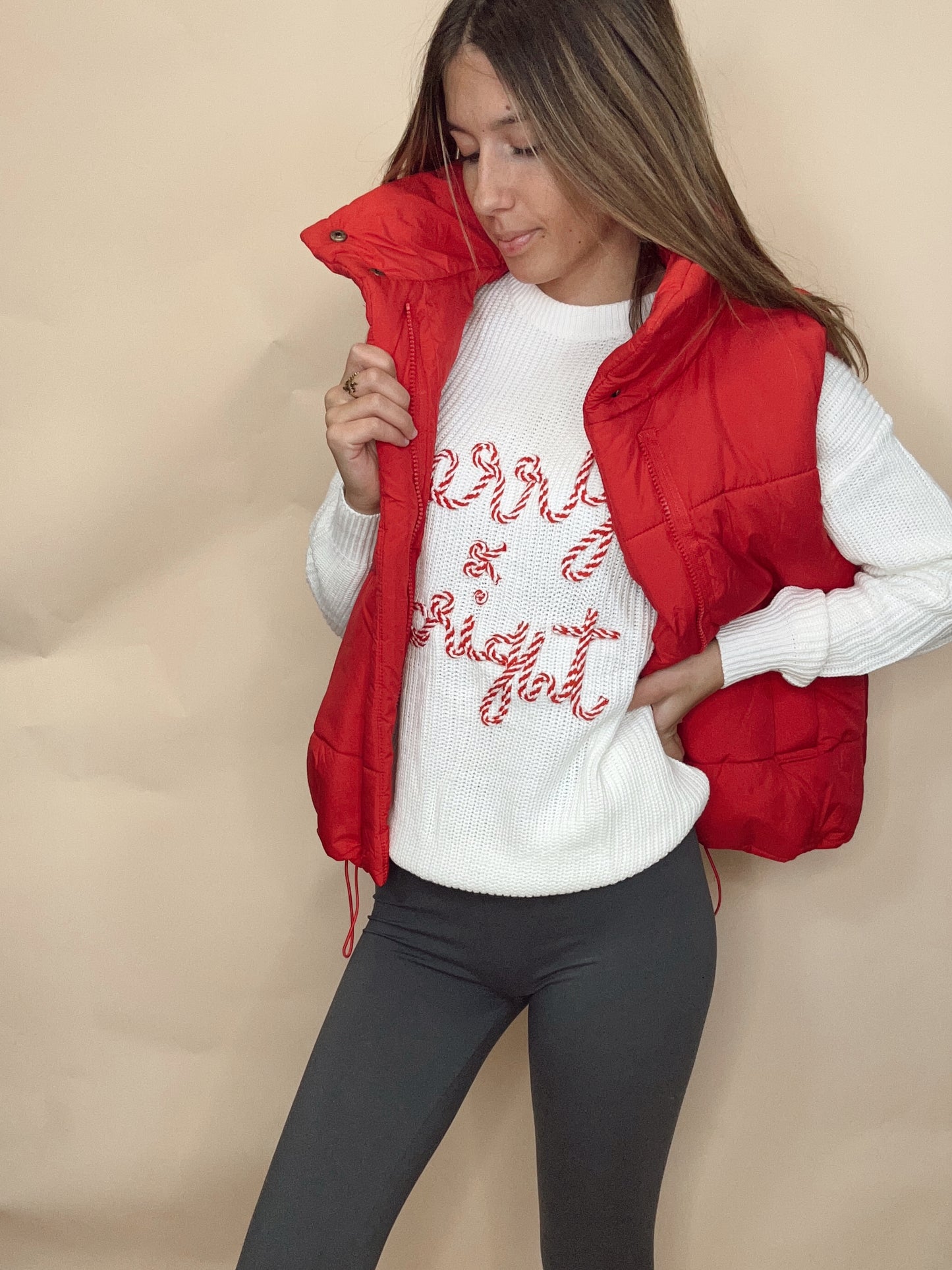 All Smiles Here Puffer Vest - Red