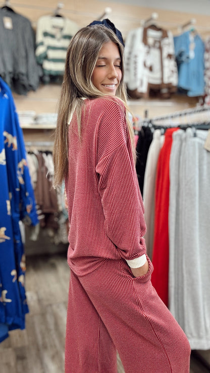 Match Made Ribbed 2 Piece Set - Burgundy
