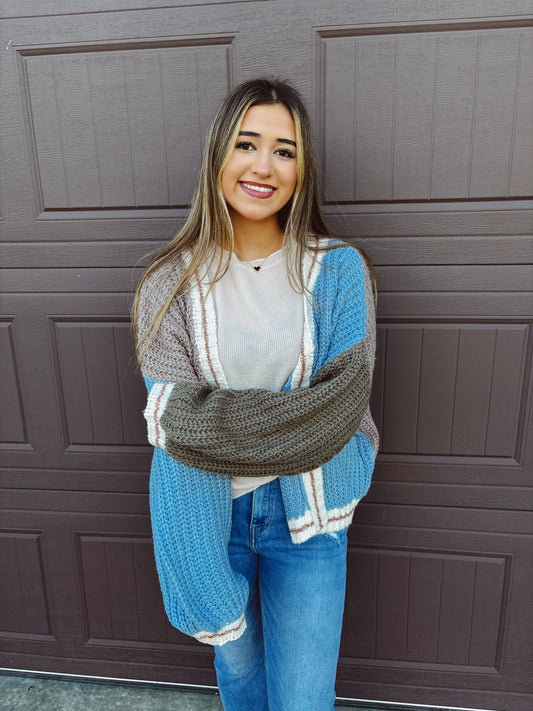 Hayride Honey Chunky Cardigan - Blue