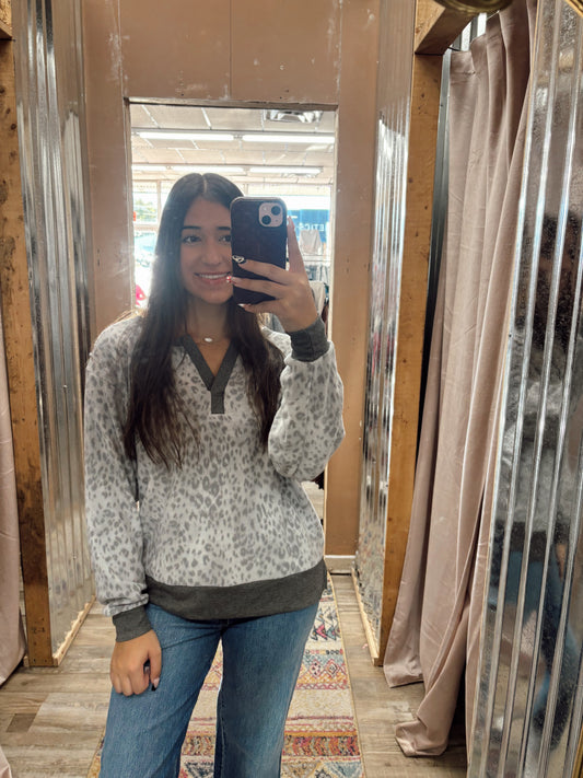 DB - Grey Cheetah Long Sleeve V-Neck