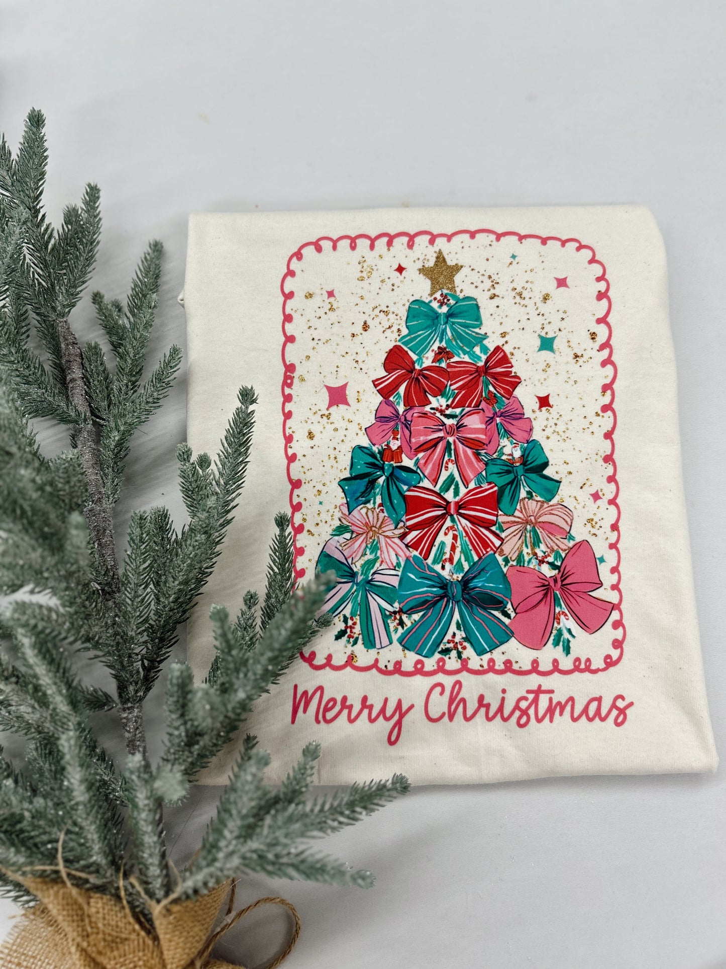 Merry Christmas Bow Tree Graphic Tee