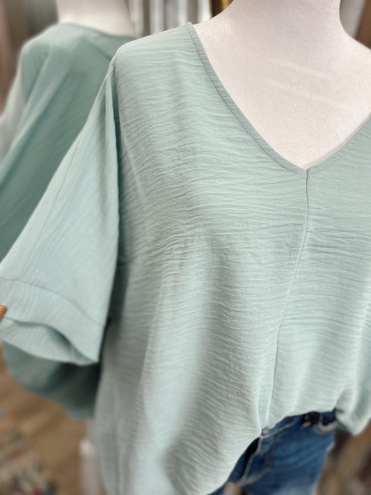 DOORBUSTER WOVEN V-NECK TOP - Sea Angel