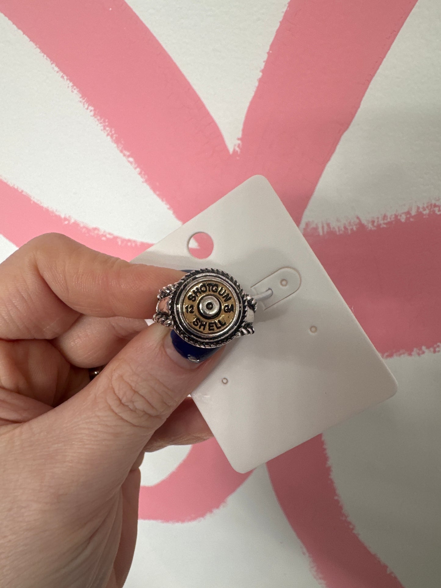 12 GA Shotgun Bullet Shell Stretch Ring - Silver