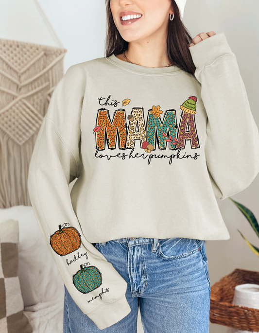 THIS MAMA LOVES HER PUMPKINS Crewneck - Custom Names