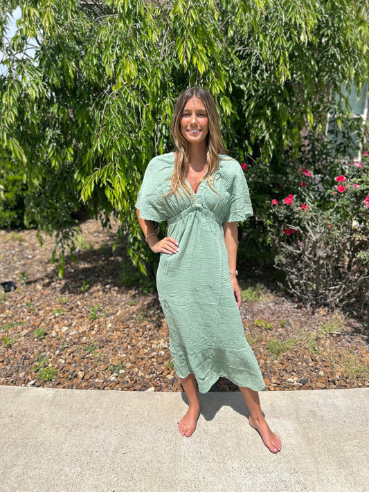 Not Gonna Leave Midi Dress - Sage