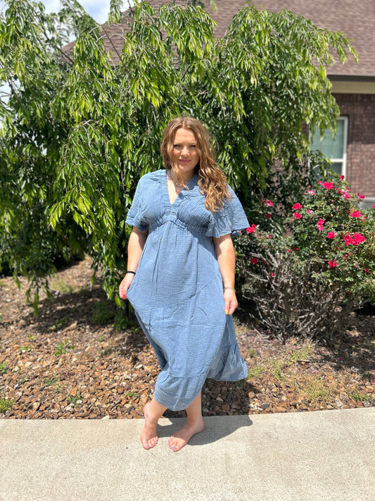 Not Gonna Leave Midi Dress - Blue
