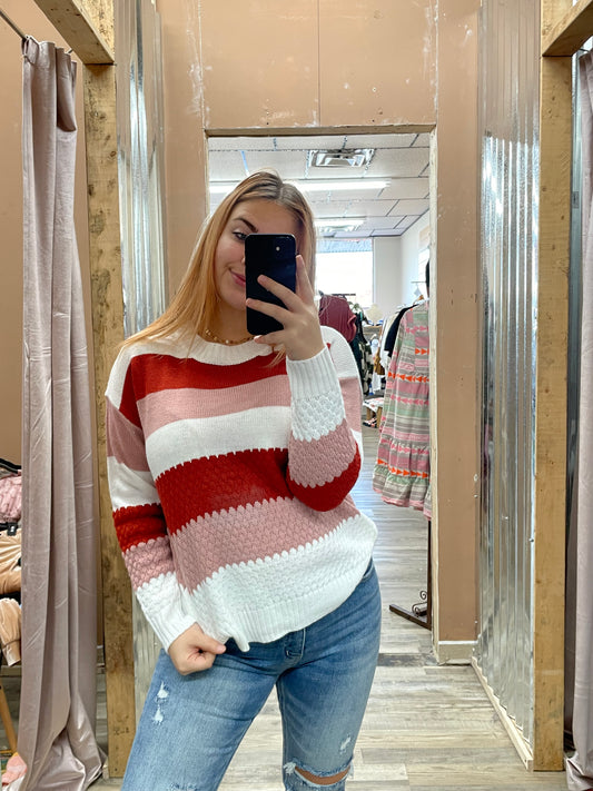 Lost On You Stripe Cable Knit Sweater