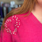 Greatest Way Pearl Embellished Fuzzy Hearts Sweater