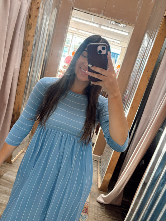 DB - Striped Denim Blue Midi Dress