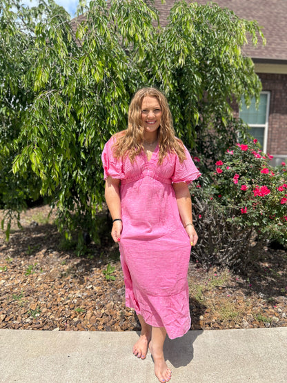 Not Gonna Leave Midi Dress - Pink