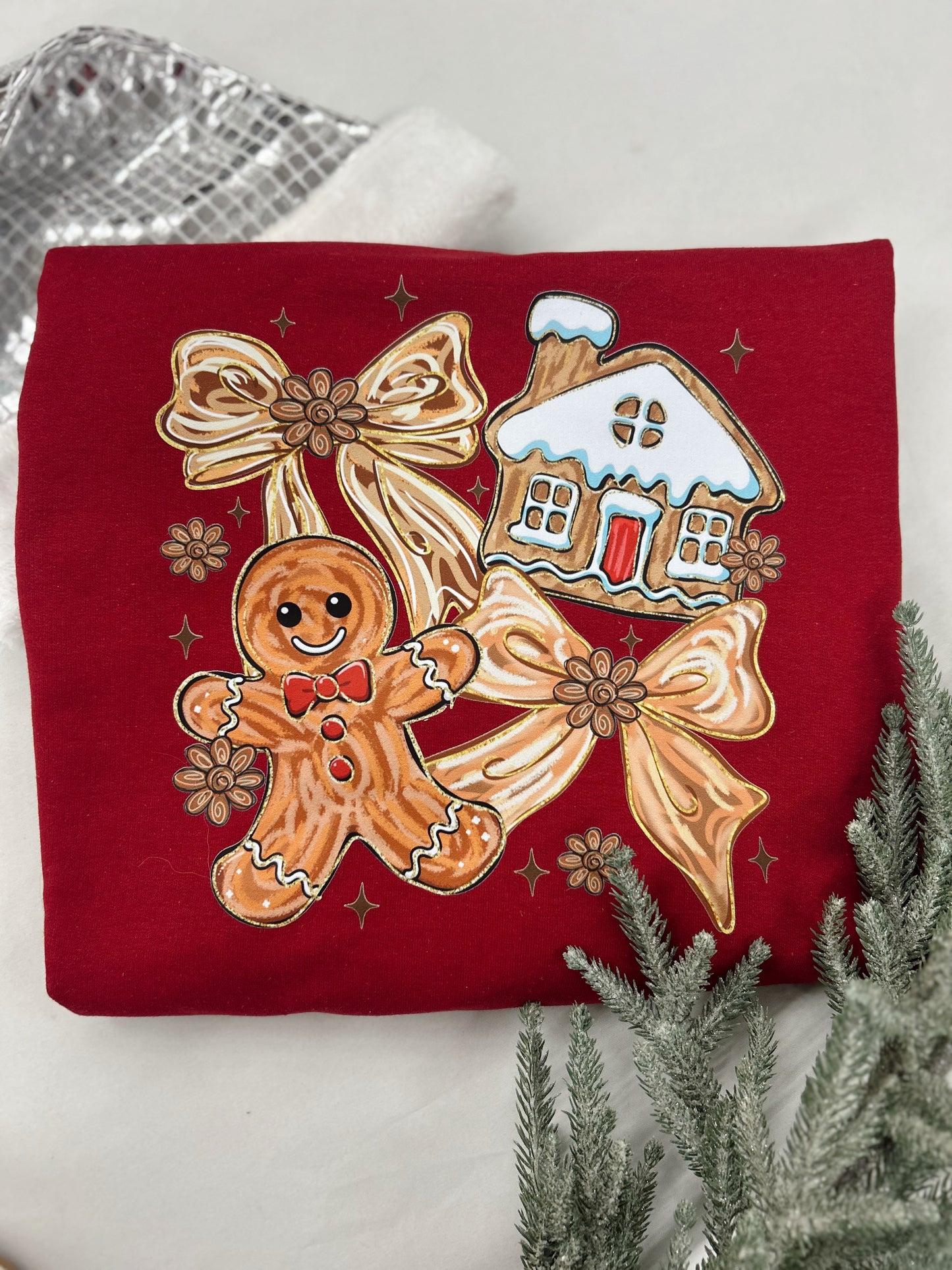 Gingerbread Man & House With Bows Graphic Tee