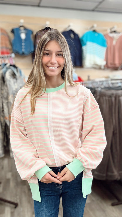 Pink Skies Stripped Sweatshirt