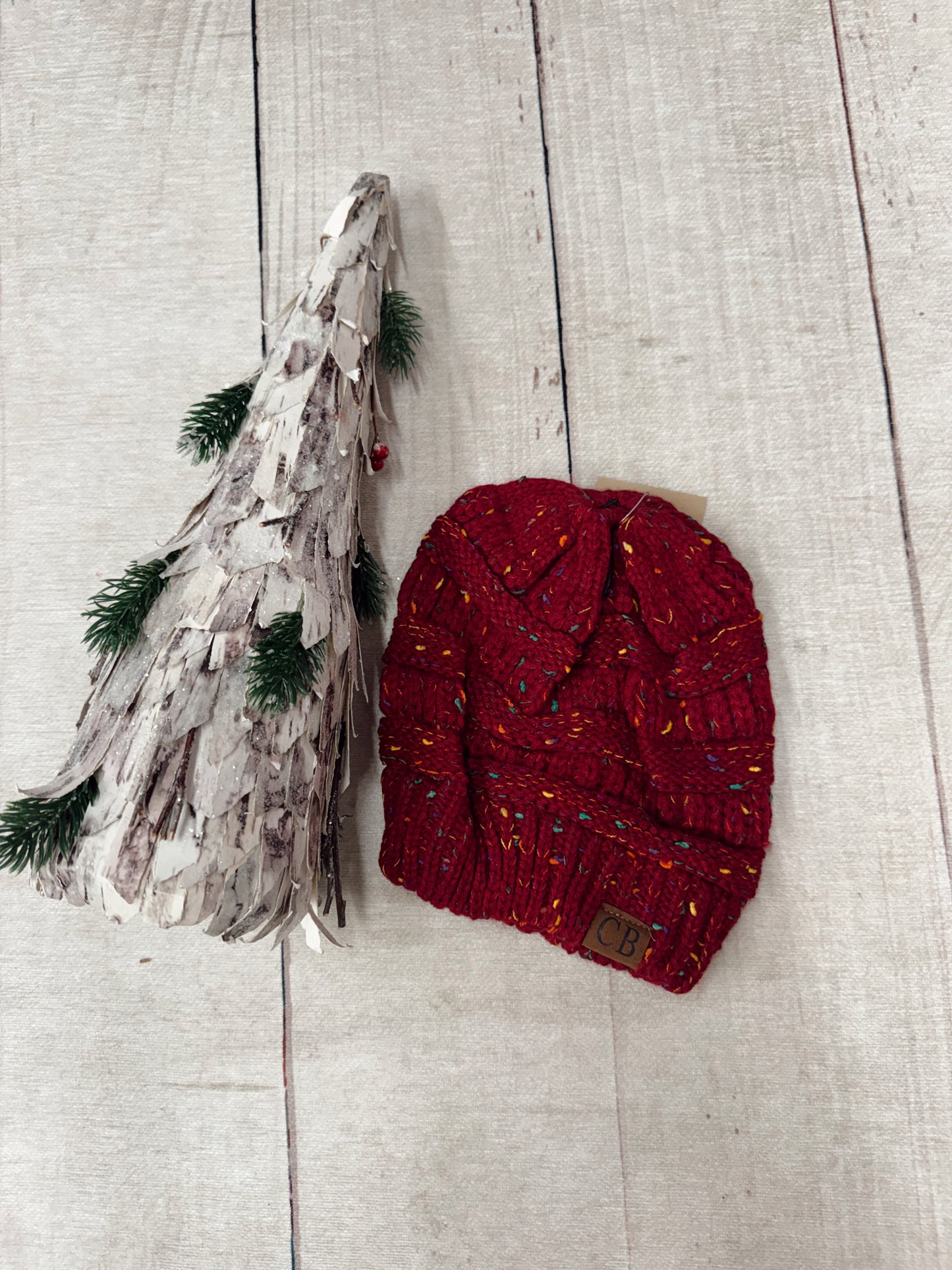 Ponytail Confetti Beanie - Maroon