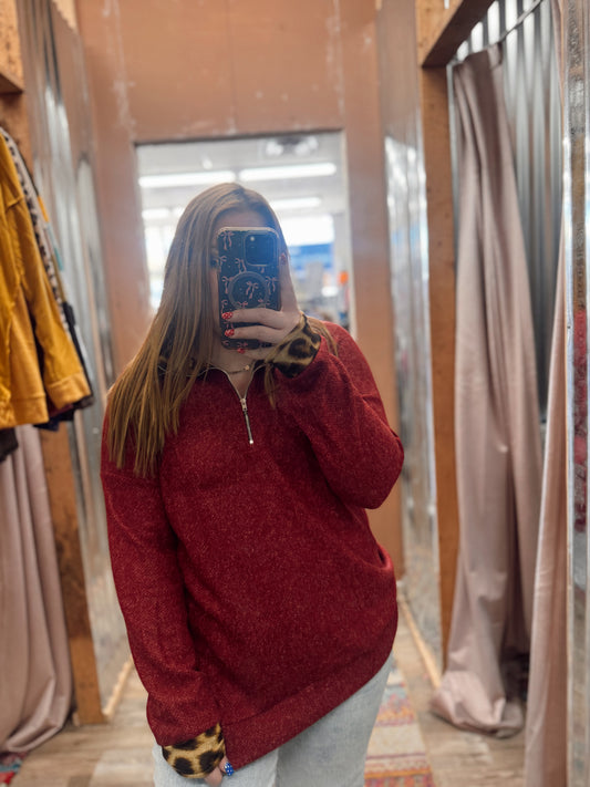 DB - Burgundy Cheetah Quarter Zip