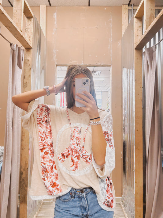 Peace Out Flowy Top - Curvy