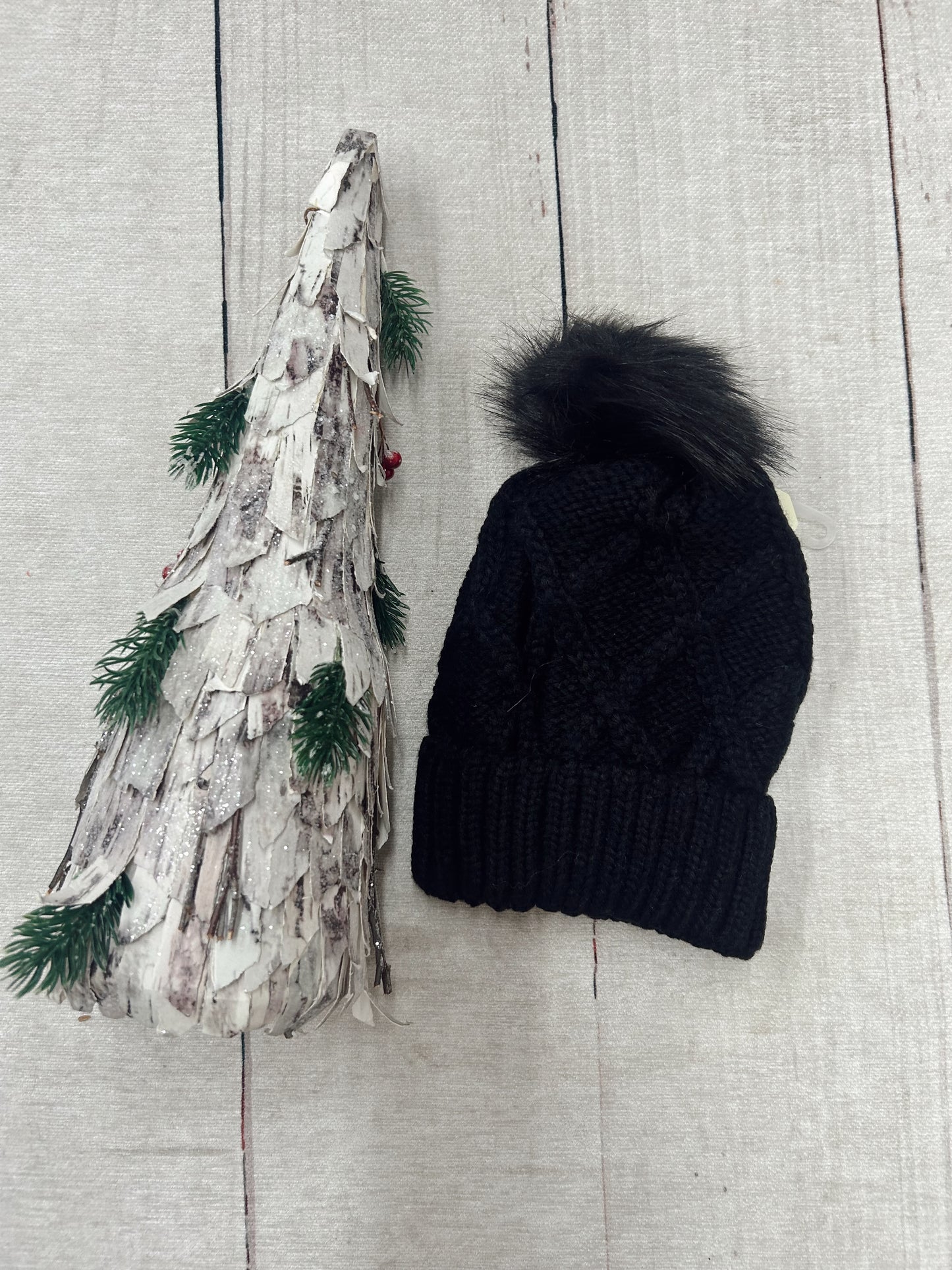 Thick Cable Knit Fleece Lined Beanie - Black