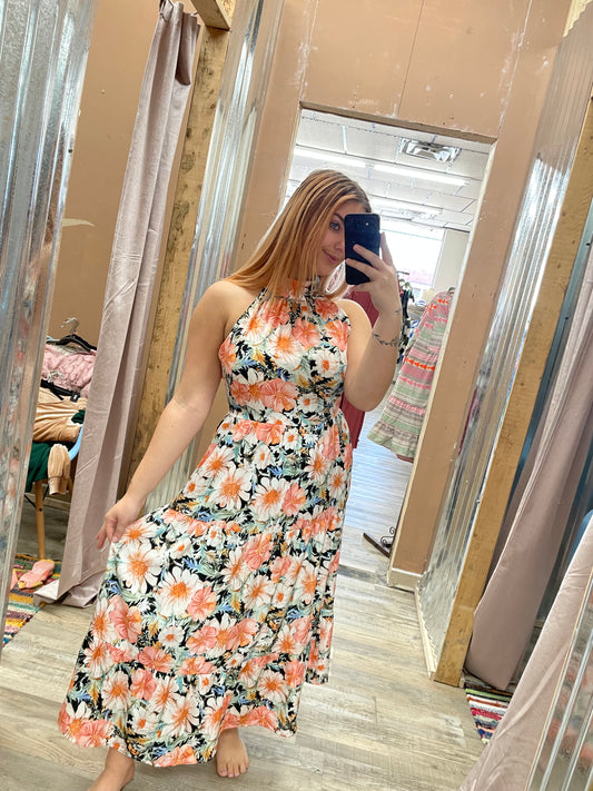 Be Here Forever Floral Halter Maxi Dress