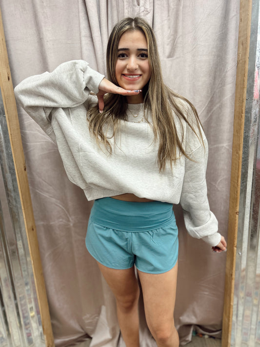 Work It Out Fold-Over Running Shorts - Dusty Teal