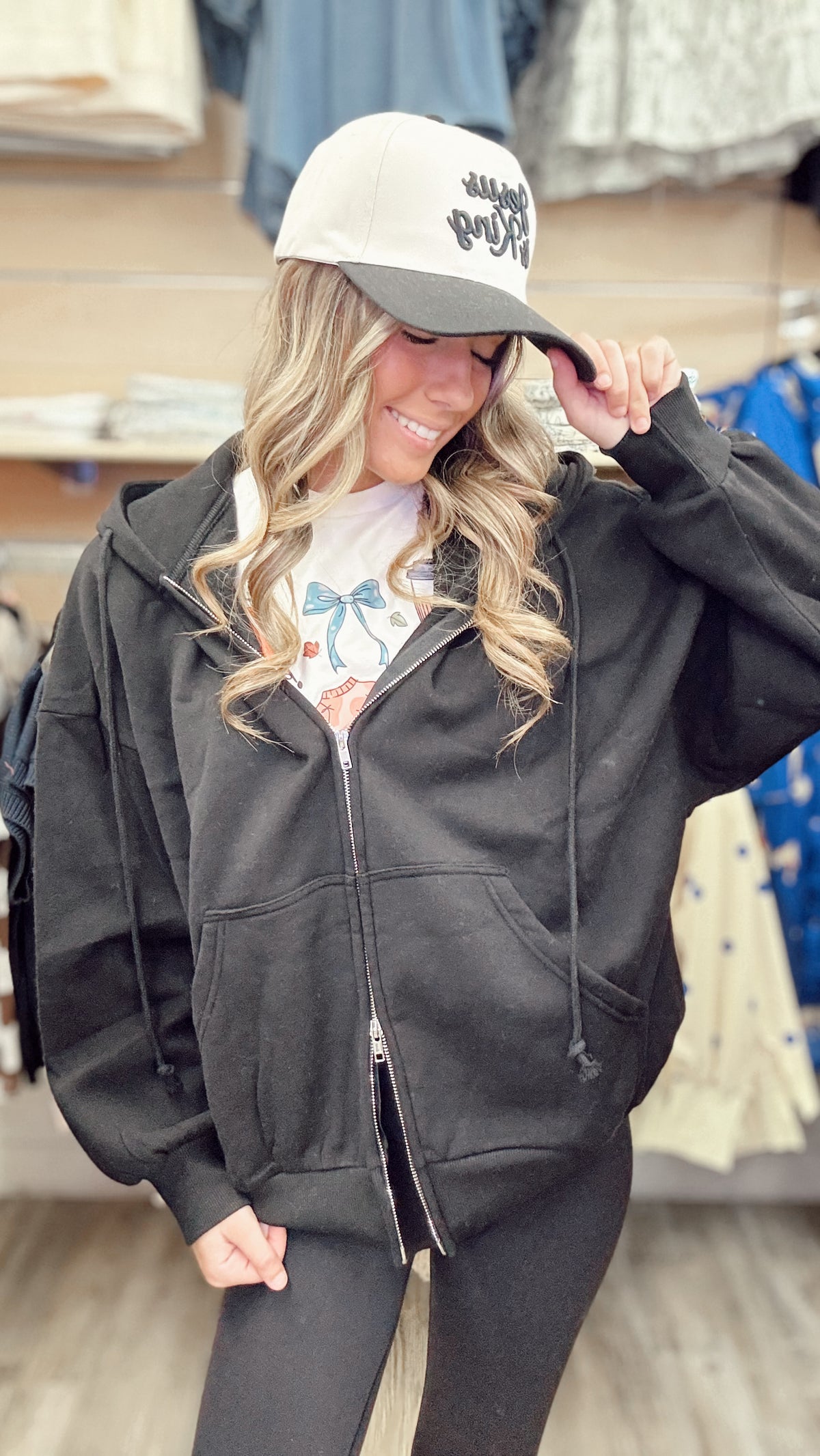 Happy & Cozy Zip Up Jacket - Black
