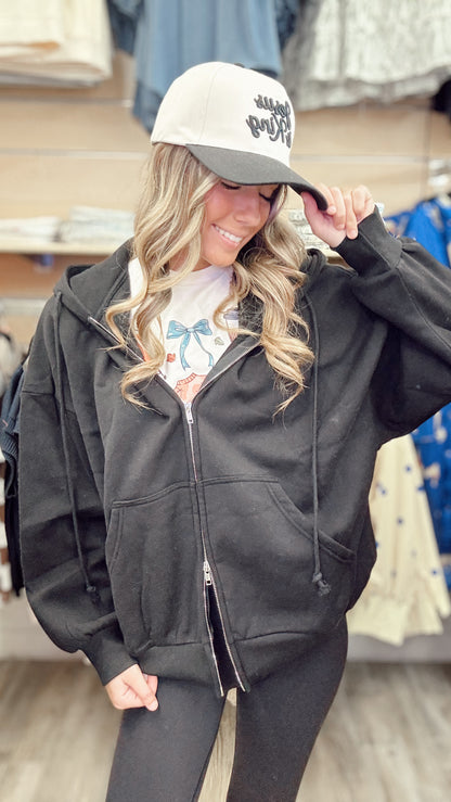 Happy & Cozy Zip Up Jacket - Black