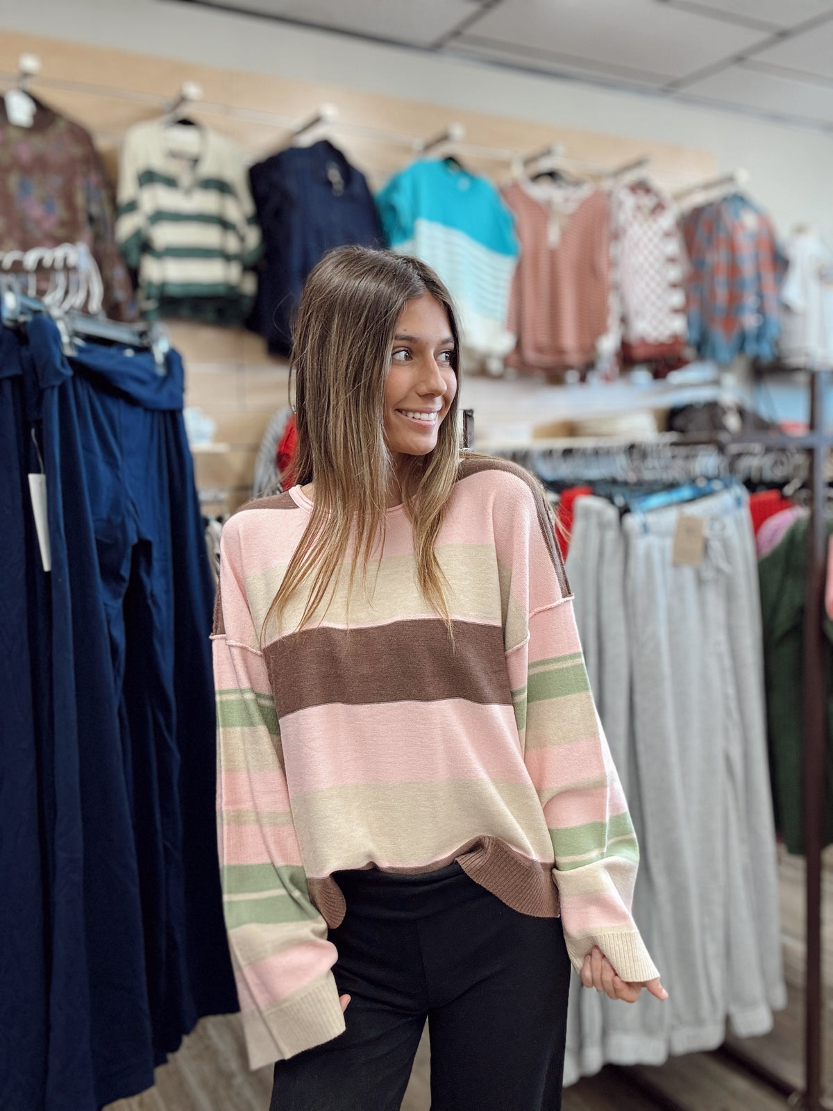 Vintage Vibes Stripe Sweater - Pink