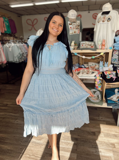 Skies Are Blue Textured Midi Dress - Blue