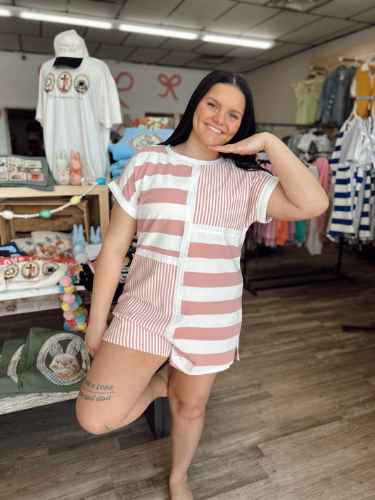 Out & About Striped Romper - Mauve