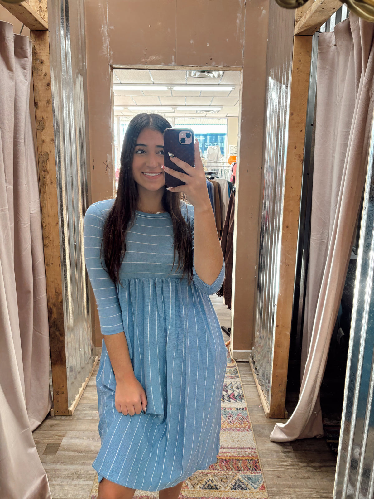DB - Striped Denim Blue Midi Dress