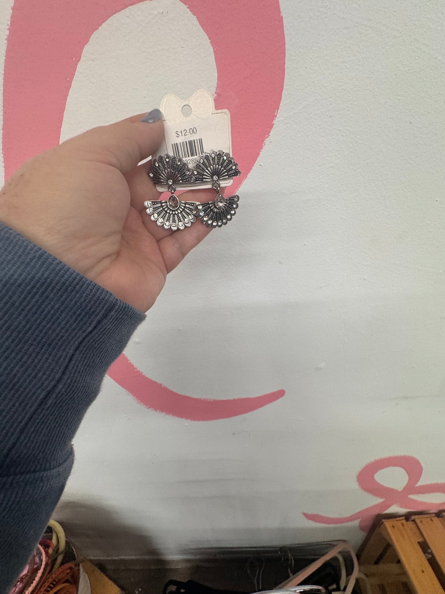 Double Fan Silver Silver Earrings (46)