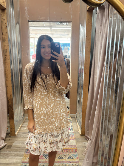 DB - Taupe Floral Midi Dress