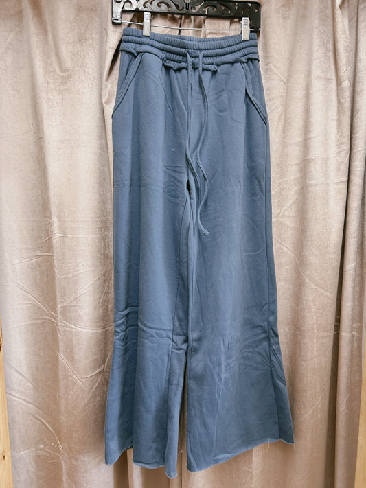 Fleece Wide Leg Sweatpants - Dusty Blue