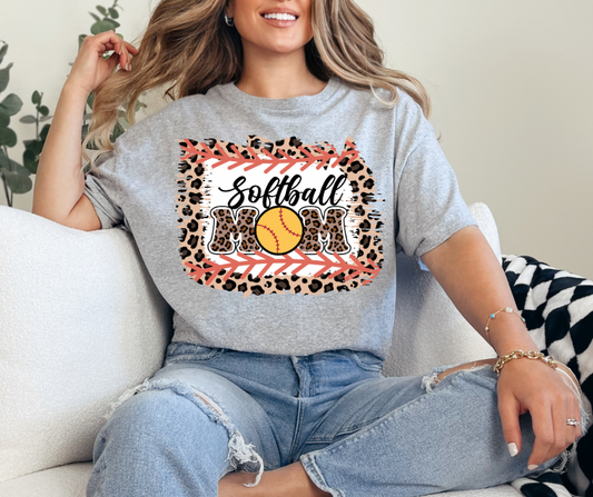 Softball Mom Cheetah Graphic Tee - Adult