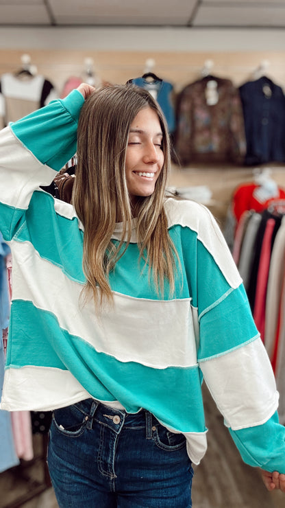 All The Time Striped Top - Turquoise