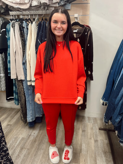 Cozy Up 2 Piece Sweatshirt Set - Ruby