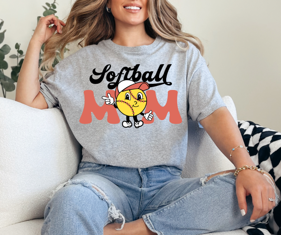 Softball Mom Cute Ball Graphic Tee - Adult