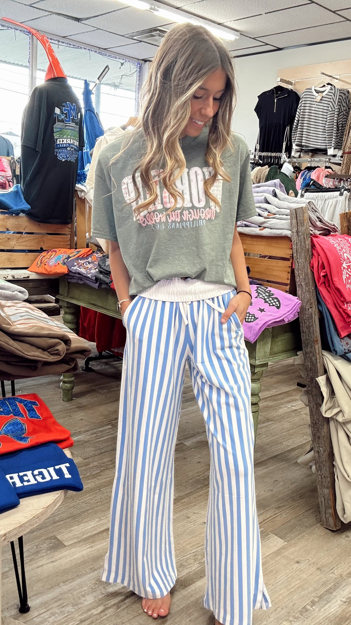 Gameday Striped Pants - Cornflower