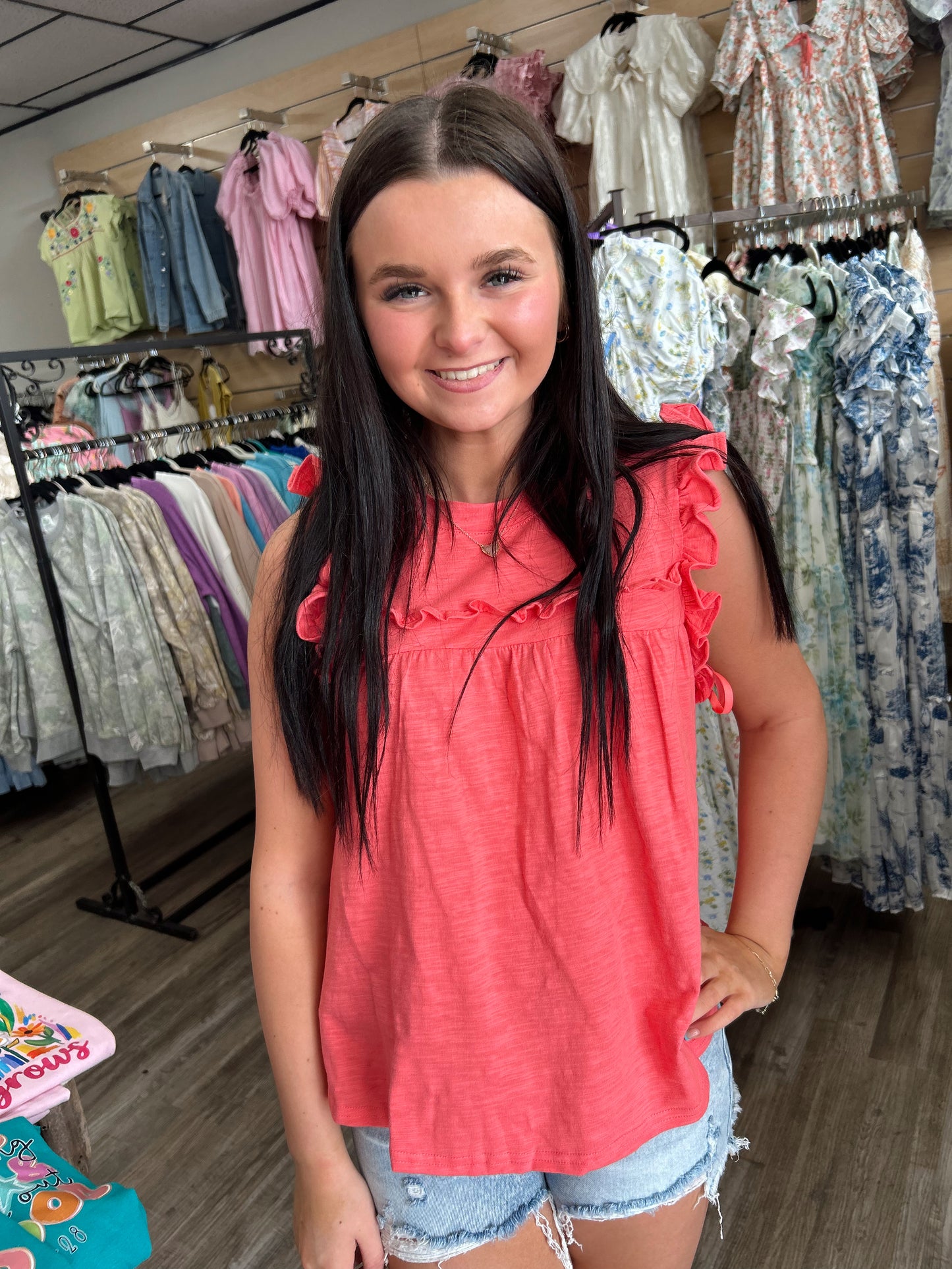 Coral Crush Ruffle Top