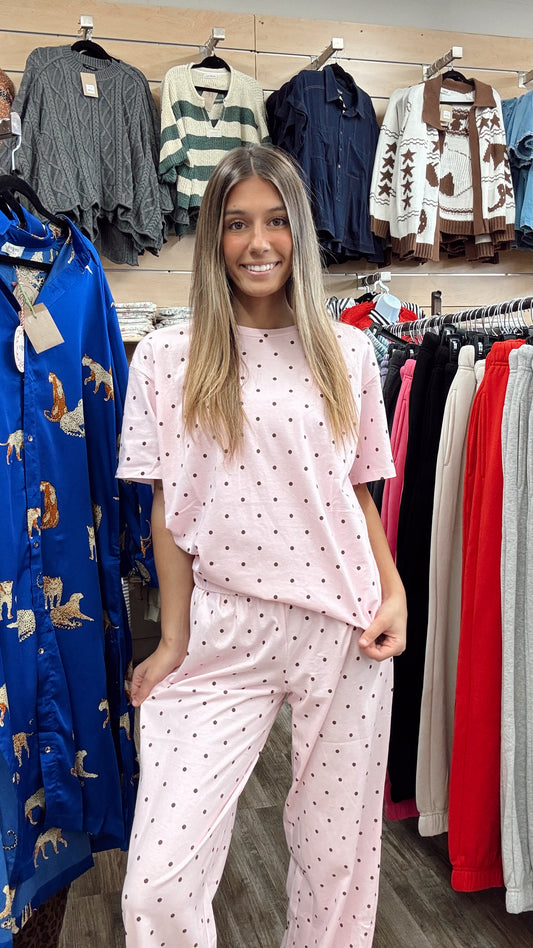 Precious Girl Polka Dot 2 Piece Set - Pink/Brown