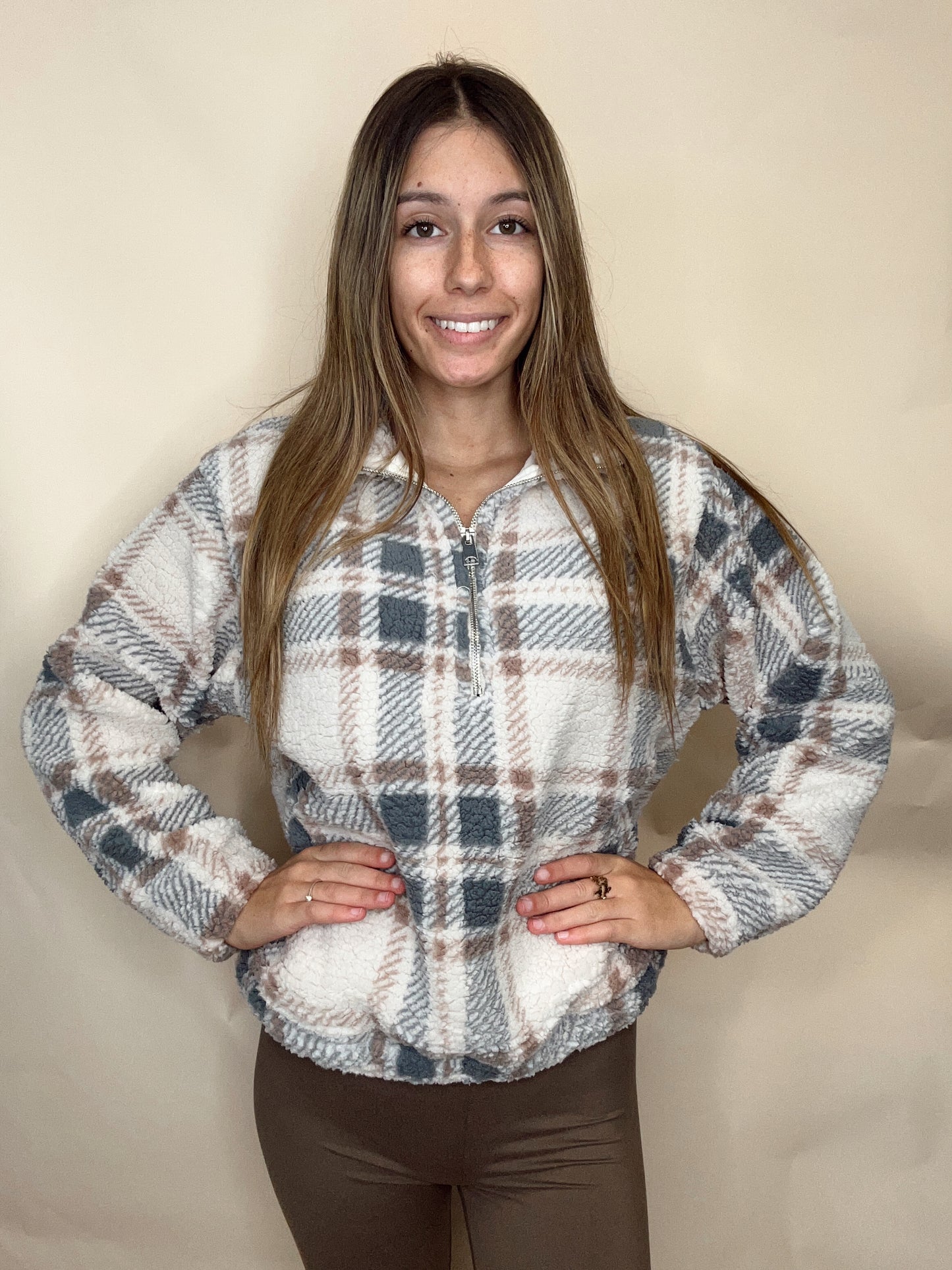 Cozy Vibes Sherpa 1/2 Pullover - Brown