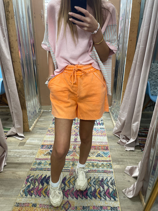Made For You Acid Wash Shorts - Orange
