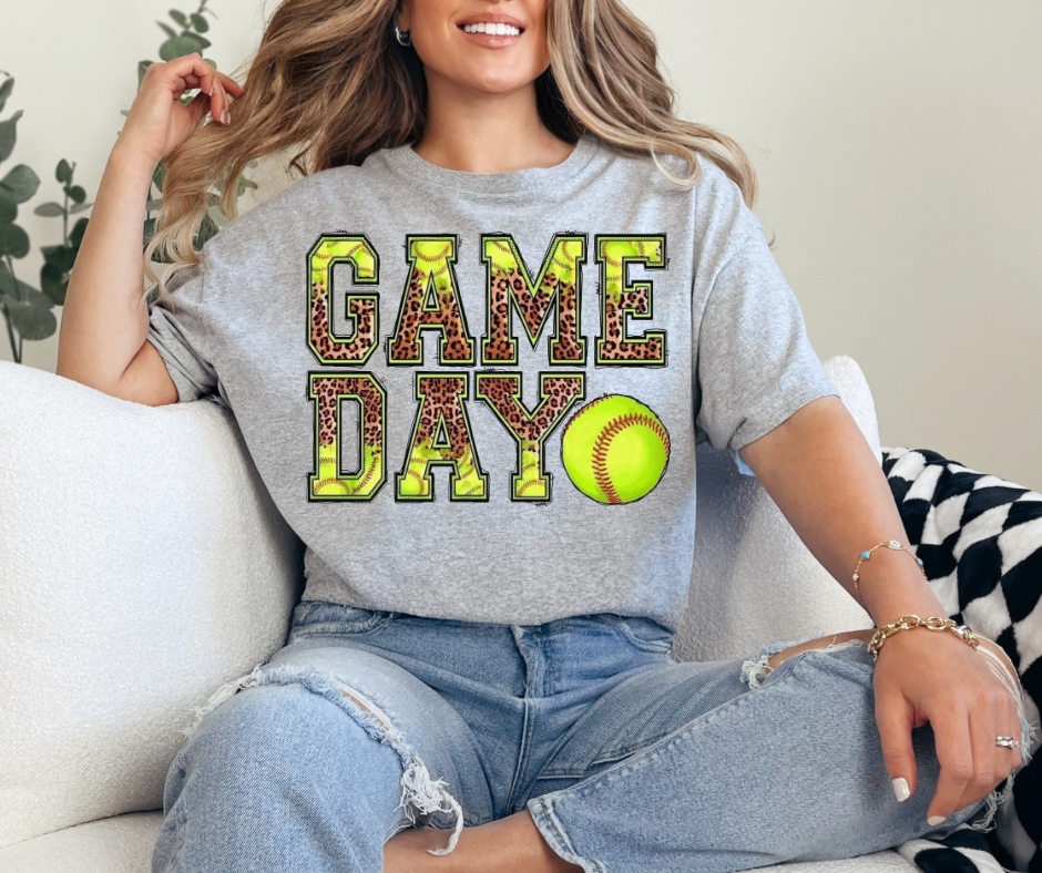 Game Day Softball & Cheetah Graphic Tee - Adult