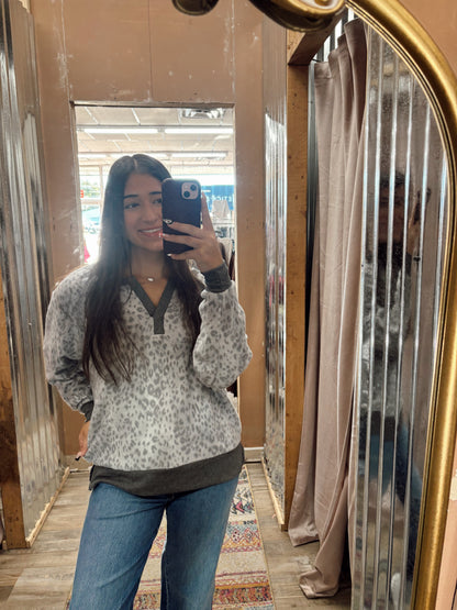 DB - Grey Cheetah Long Sleeve V-Neck