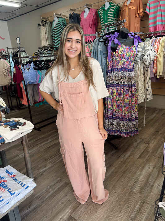 Fun in the Sun Peach Overalls