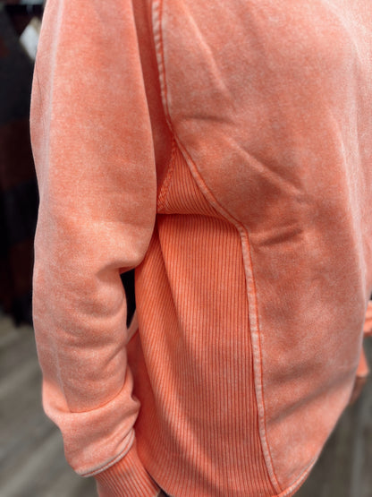 Warm Me Up Acid Wash Crewneck - Coral