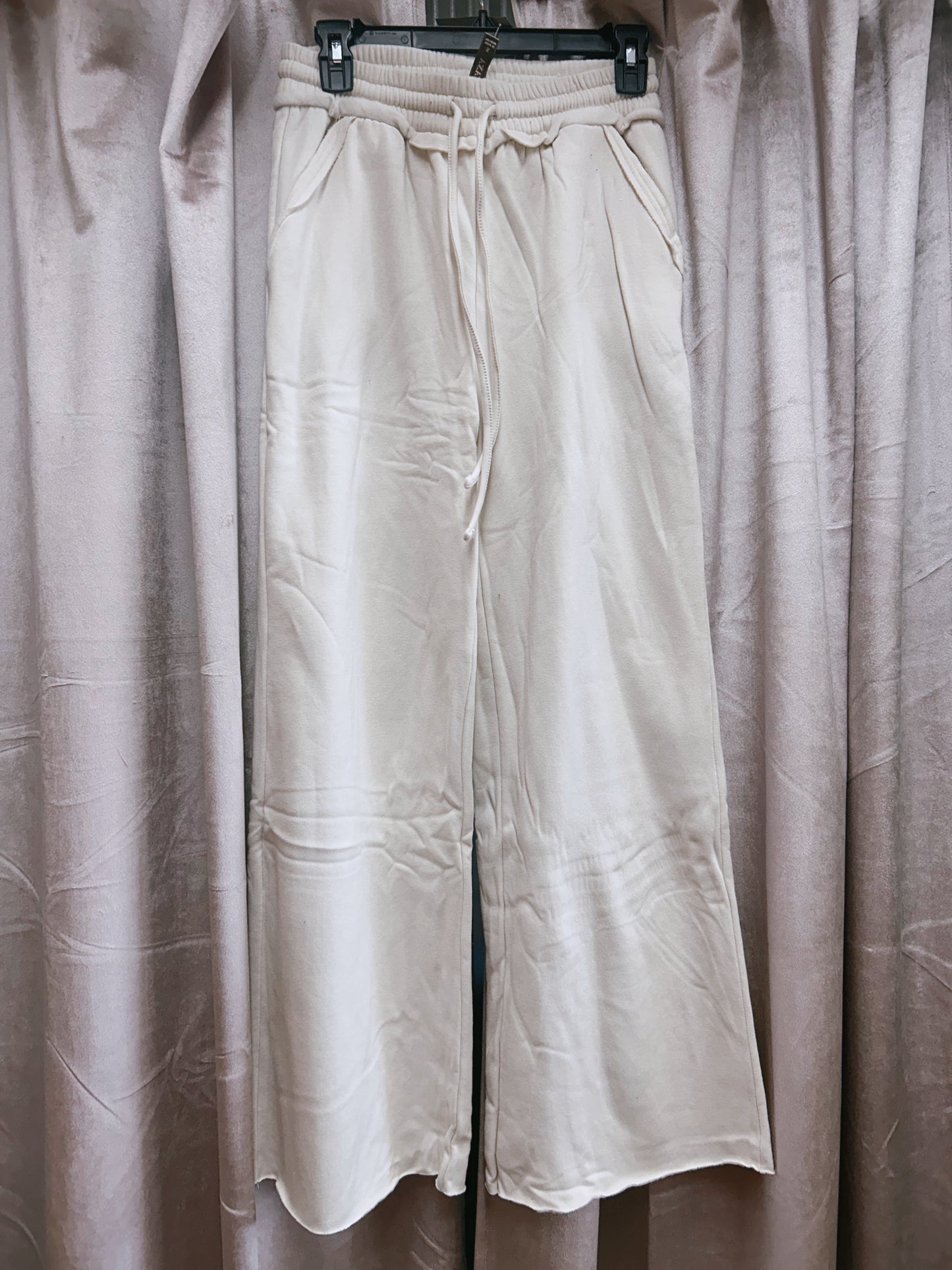 Fleece Wide Leg Sweatpants - Beige