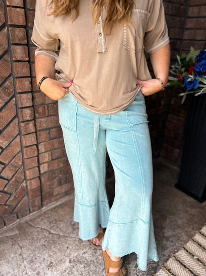 Talk Sweet To Me Flare Pants - Dusty Teal