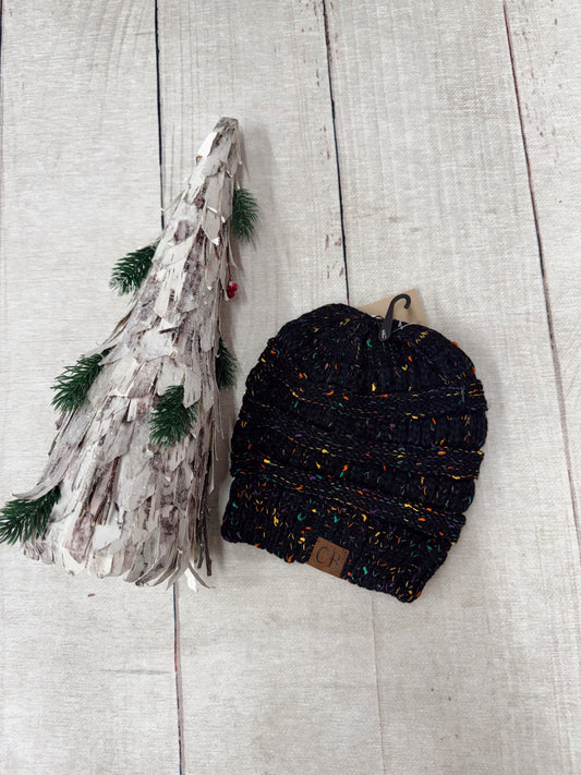 Ponytail Confetti Beanie - Black