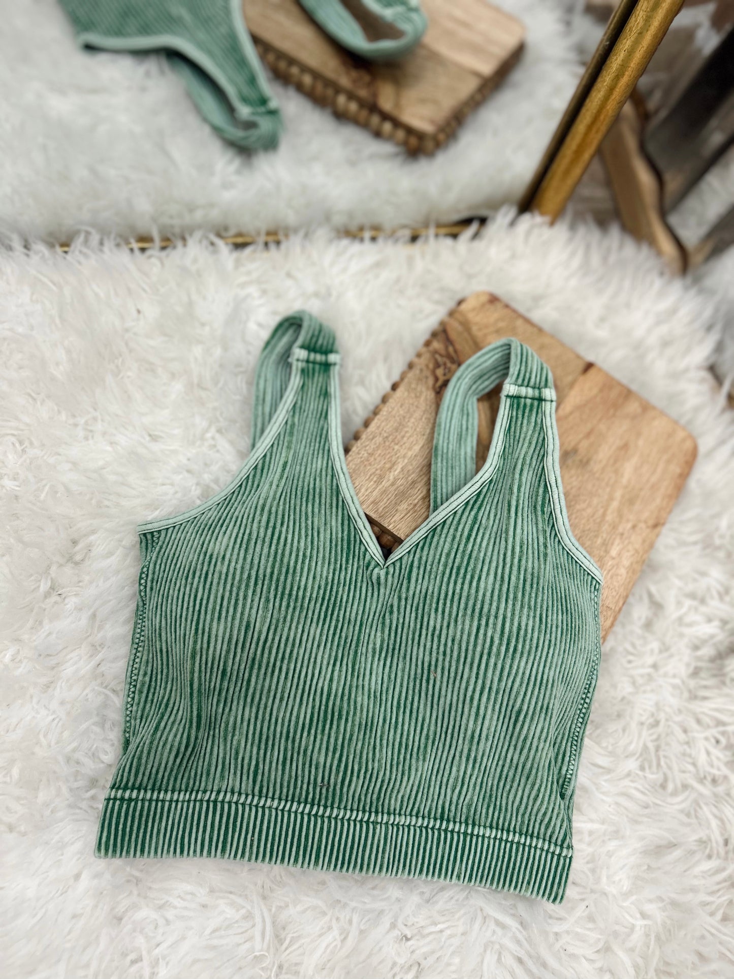 DOORBUSTER Ribbed Bralette - DK Green